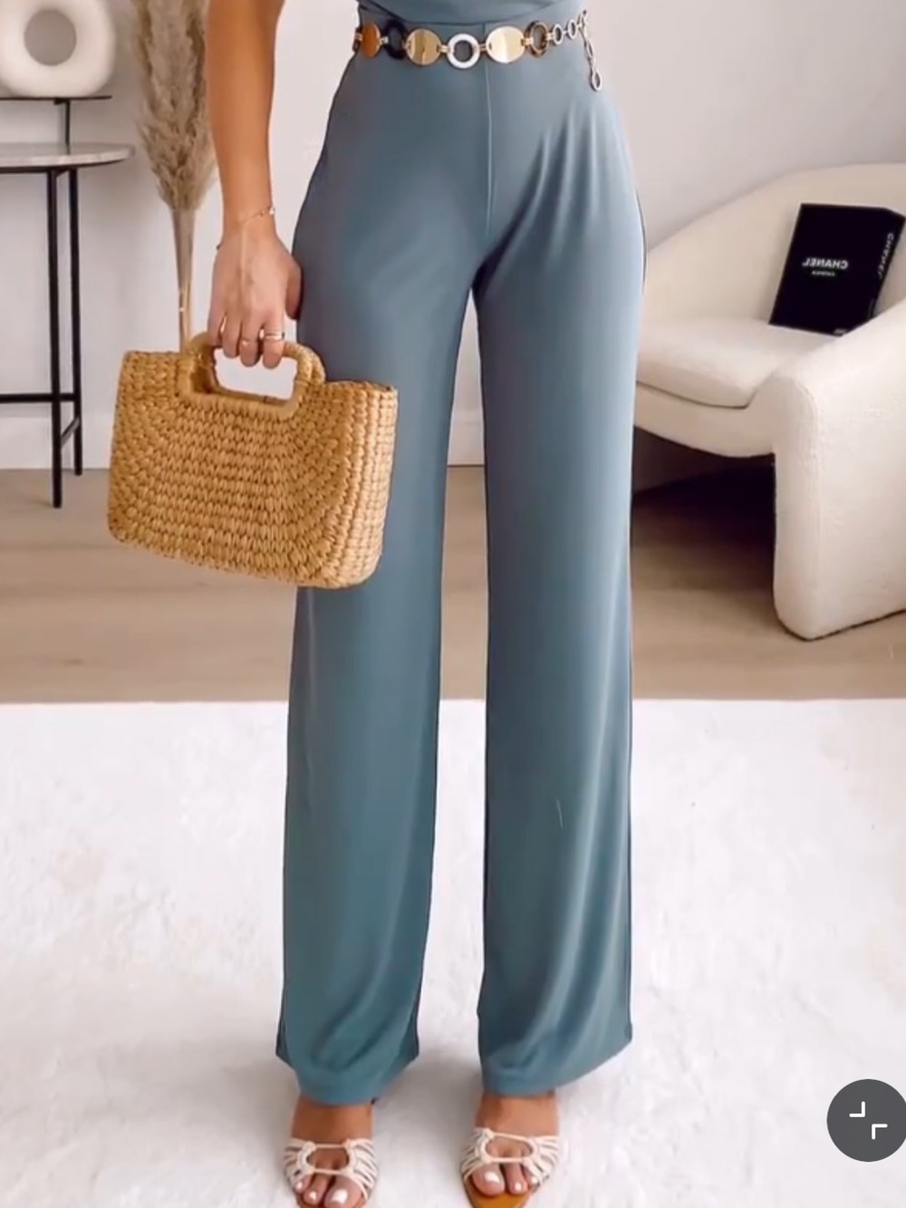 Zara Basic Flowing Pull On Wide Leg Pants Trousers Blue Green Size Small NWT